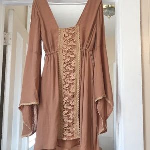 Free People Bell Sleeve Embroidered Dress